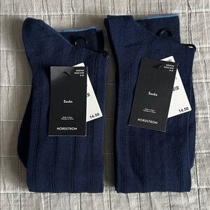 Nordstrom Men's Navy Blue Dress Socks; set of two pairs; never worn, NWT